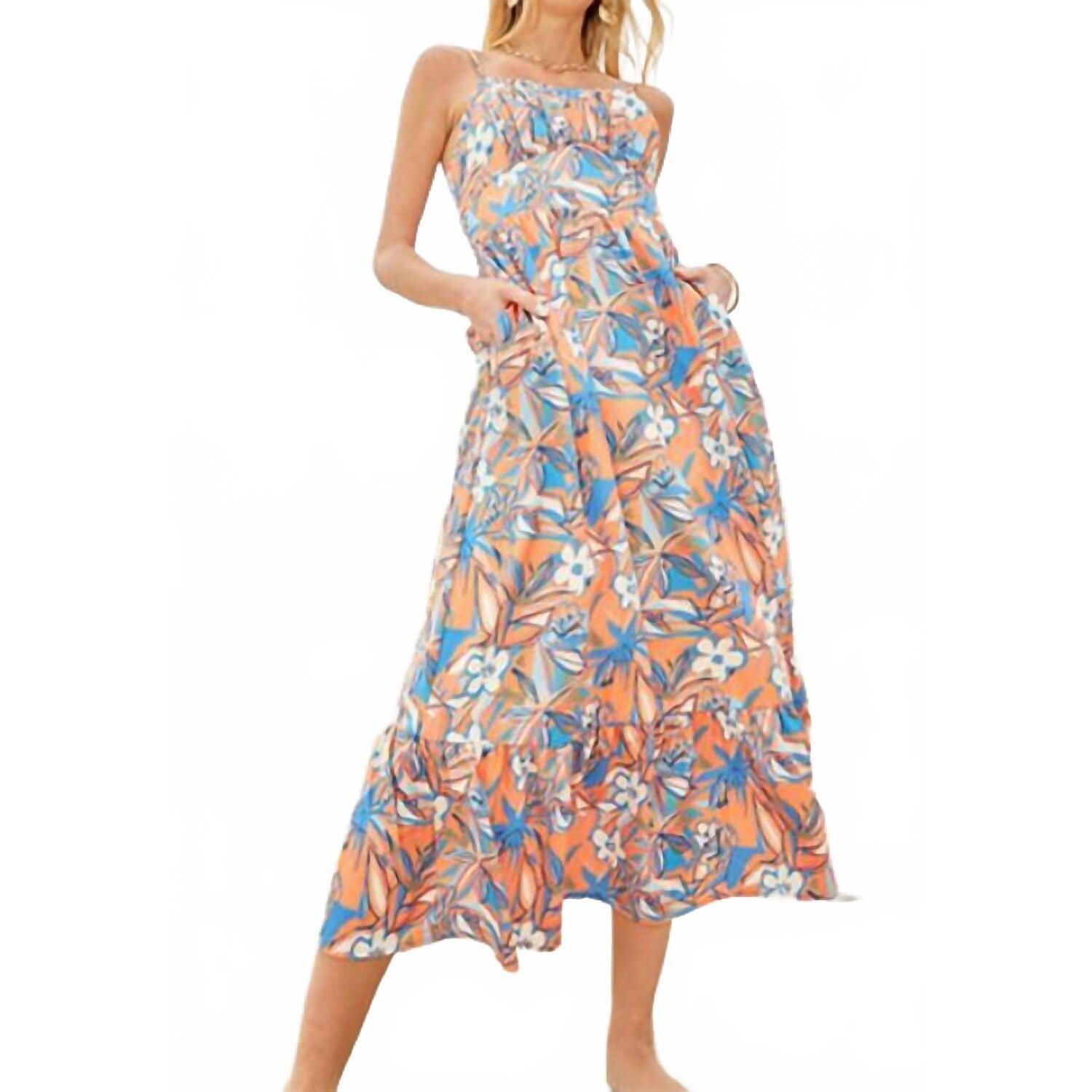 New Joy Joy Ruched Tiered Sundress In Oleander
